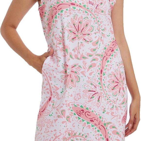 Womens Summer Sundress UPF 50+ Floral Pockets Notch Neck Casual Dress - Picture 6 of 6